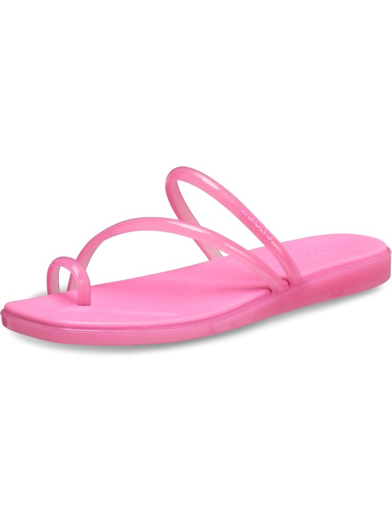 Women's Pink Jelly Miami Toe Loop Sandals Square Toe Flat Straps Slip On Shoes